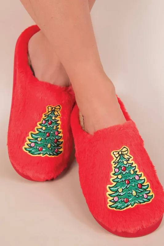 Simply Southern Christmas Tree Bunny Slippers for Women in Red | PP-0224-SLPR-BNY-GLSN-TREE sold by Glik’s