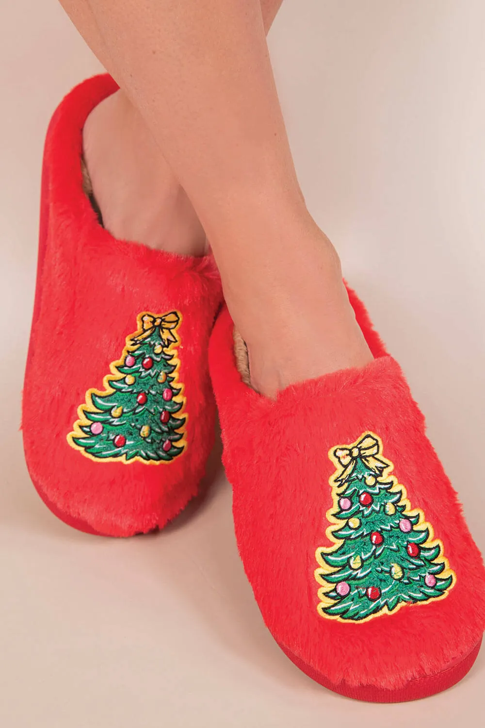 Simply Southern Christmas Tree Bunny Slippers for Women in Red | PP-0224-SLPR-BNY-GLSN-TREE sold by Glik’s