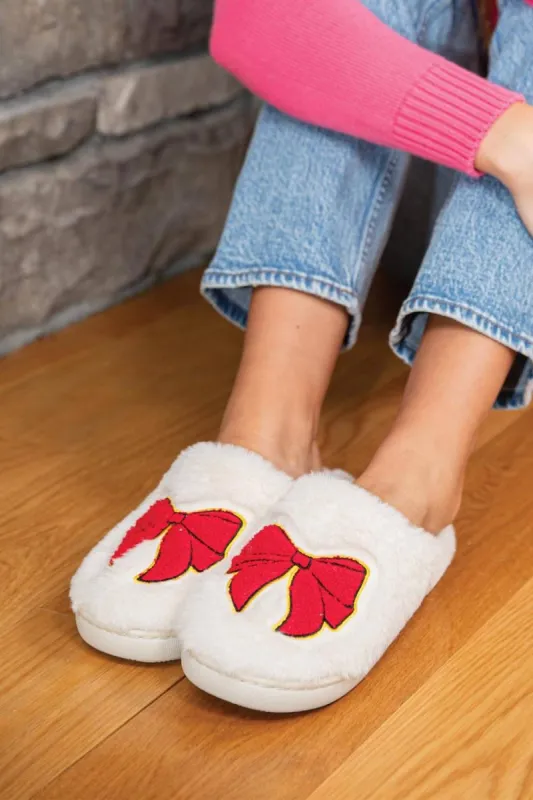 Simply Southern Red Bow Bunny Slippers for Women in White | PP-0224-SLPR-BNY-GLSN-BOW sold by Glik’s