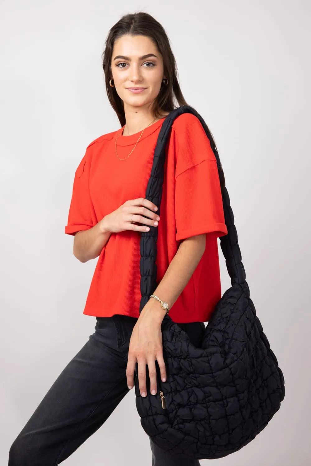 Large Quilted Puffer Bag for Women in Black | EG10279-BLACK sold by Glik’s product image thumbnail 4