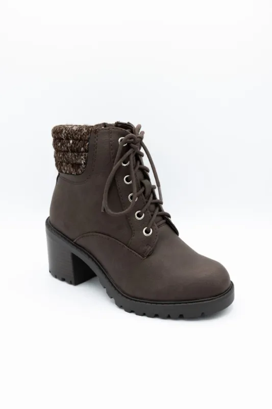 Soda Henry Knit Ankle Lace Up Booties for Women in Brown | HENRY-S BROWN sold by Glik’s