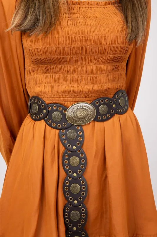 Wide Boho Disc Belt for Women in Brown | IW60011AGO-BROWN sold by Glik’s
