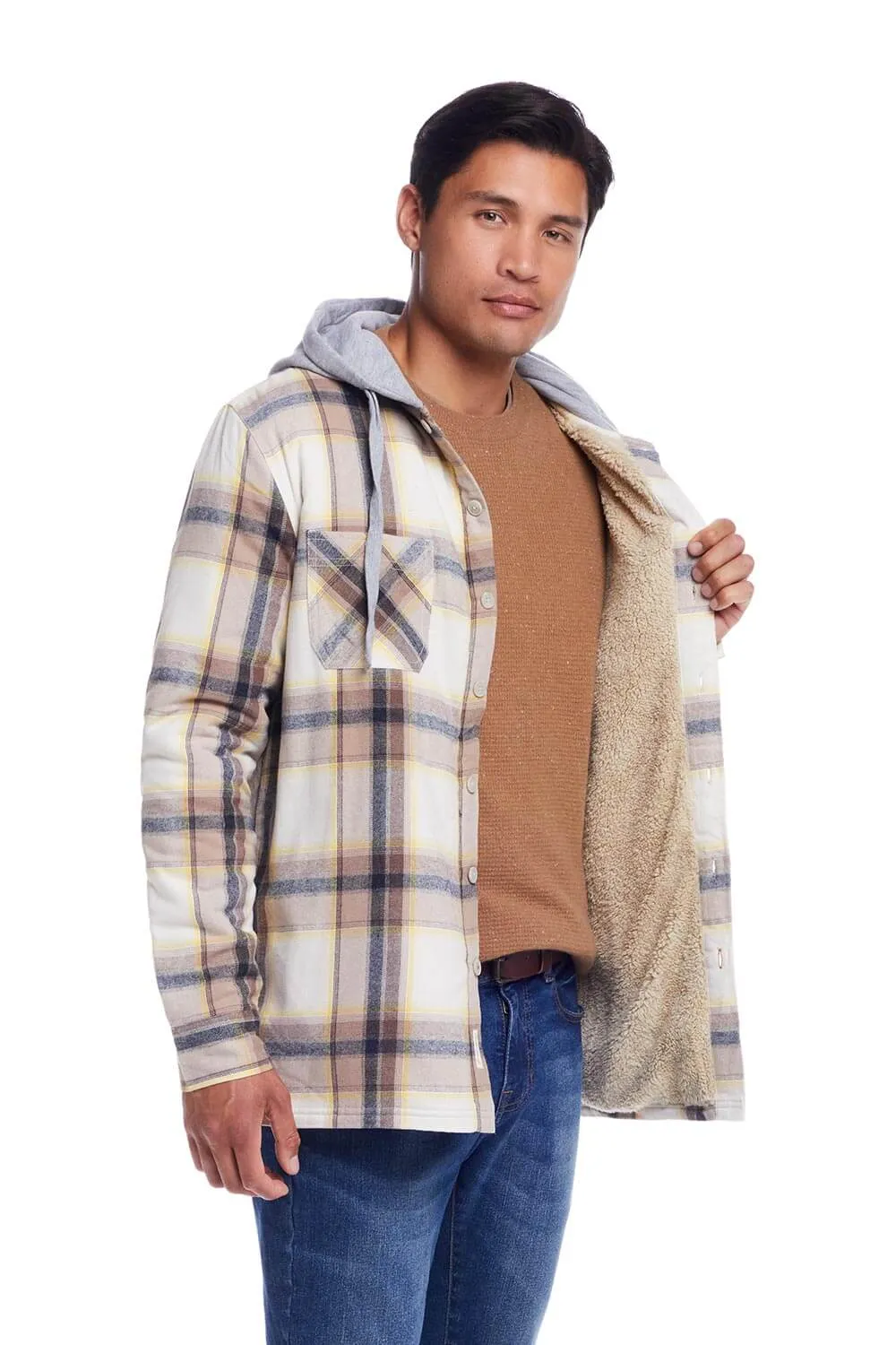 Weatherproof Vintage Sherpa Lined Hooded Shirt Jacket for Men in Wheat | F245456GK-WHEAT sold by Glik’s product image thumbnail 2