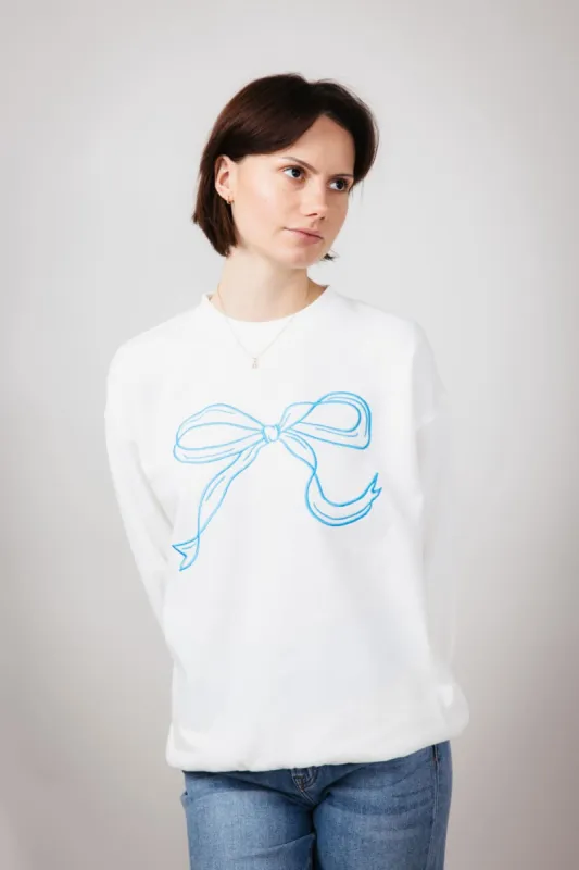 1897 Active Embroidered Bow Sweatshirt for Women in Ivory | GT874-IVORY sold by Glik’s