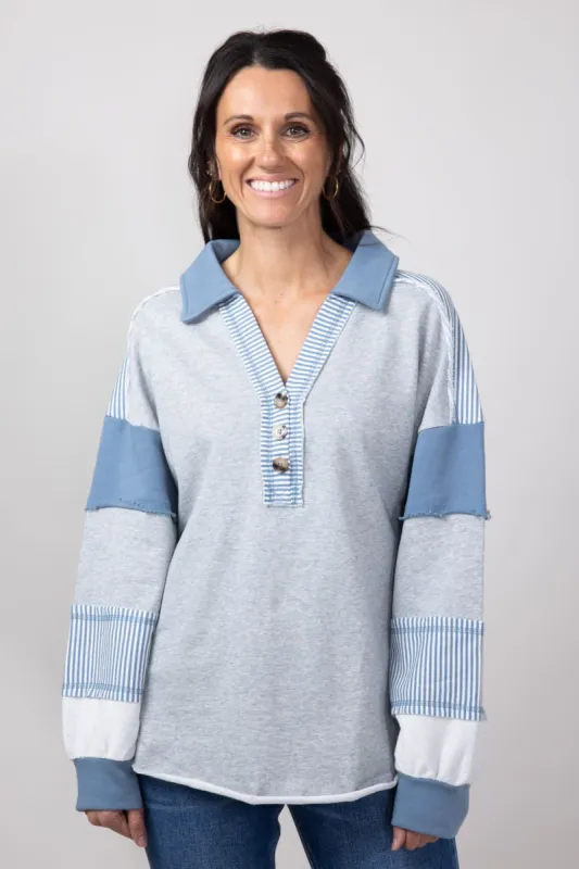 Color Block Oversized Knit Top for Women in Heather Grey | NT11851-HGREY sold by Glik’s