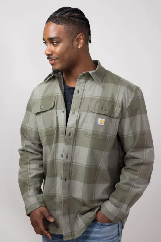 Carhartt Loose Fit Heavyweight Plaid Flannel Shirt for Men in Dusty Olive | 106356-DOV-OLIVE sold by Glik’s