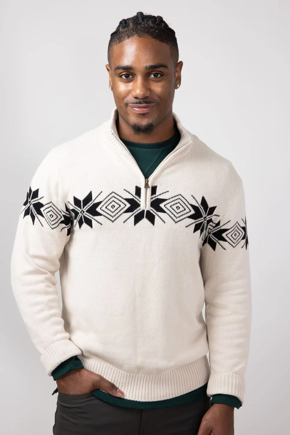 Weatherproof Vintage Snowflake Quarter Zip Sweater for Men in Beige | F2440572GK-BEIGE sold by Glik’s