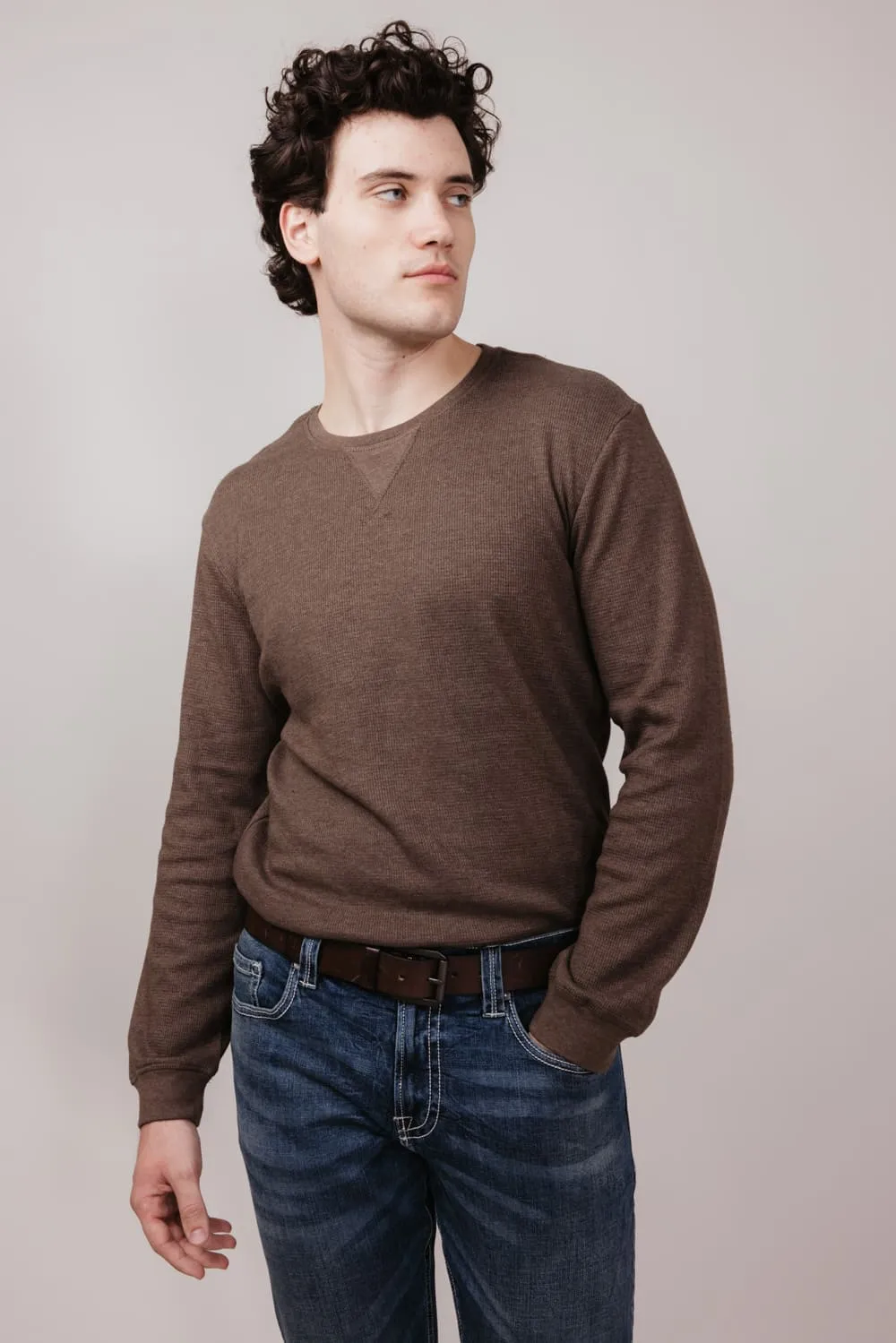 Weather Vintage Waffle Crewneck Shirt for Men in Demitasse | F2430246GK-DEMITASSE sold by Glik’s product image thumbnail 3