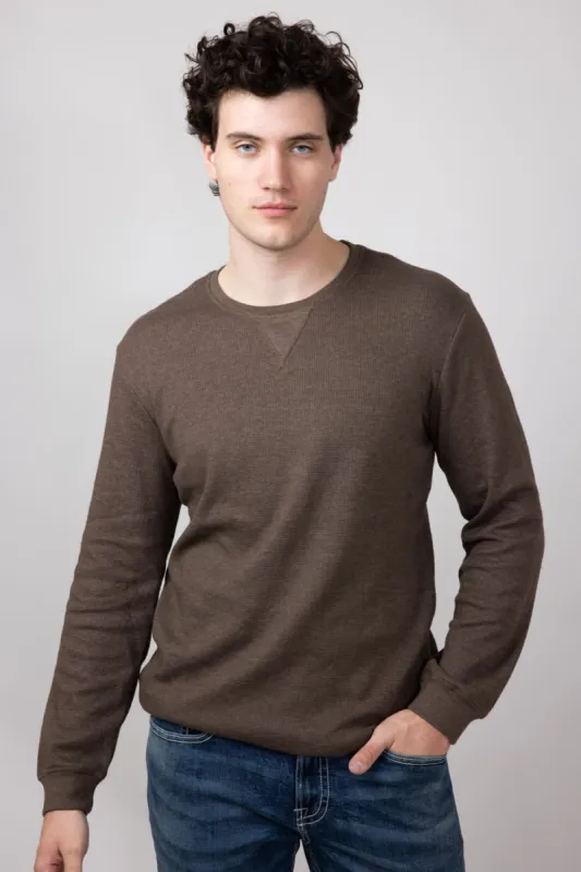 Weather Vintage Waffle Crewneck Shirt for Men in Demitasse | F2430246GK-DEMITASSE sold by Glik’s