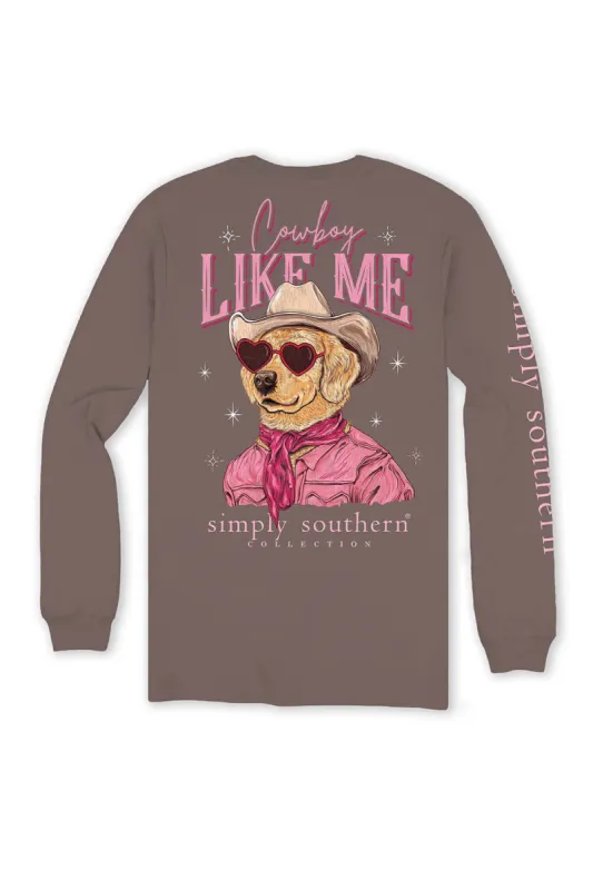 Simply Southern Plus Size Long Sleeve Cowboy Like Me Dog T-Shirt for Women in Mocha | EXT-LS-LIKEME-MOCHA sold by Glik’s