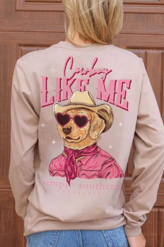 Simply Southern Long Sleeve Cowboy Like Me Dog T-Shirt for Women in Mocha | LS-LIKEME-MOCHA sold by Glik’s