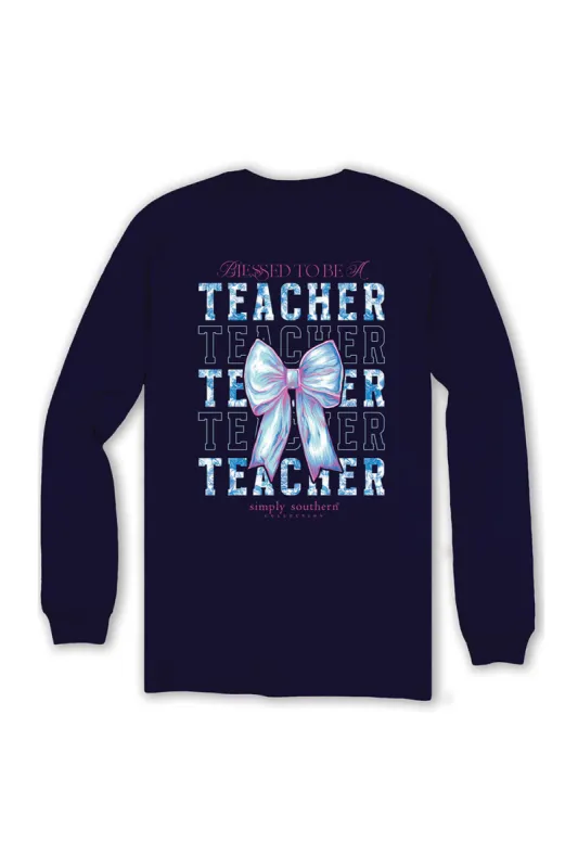 Simply Southern Plus Size Long Sleeve Blessed Teacher T-Shirt for Women in Eclipse | EXT-LS-TEACHER-ECLIPSE sold by Glik’s