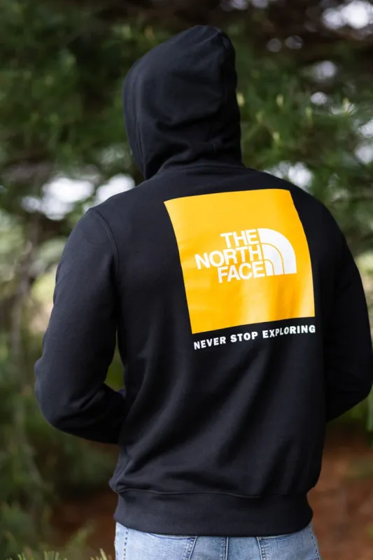 The North Face Box Logo Hoodie for Men in Black/Yellow | NF0A7UNS-AGG-BLK sold by Glik’s