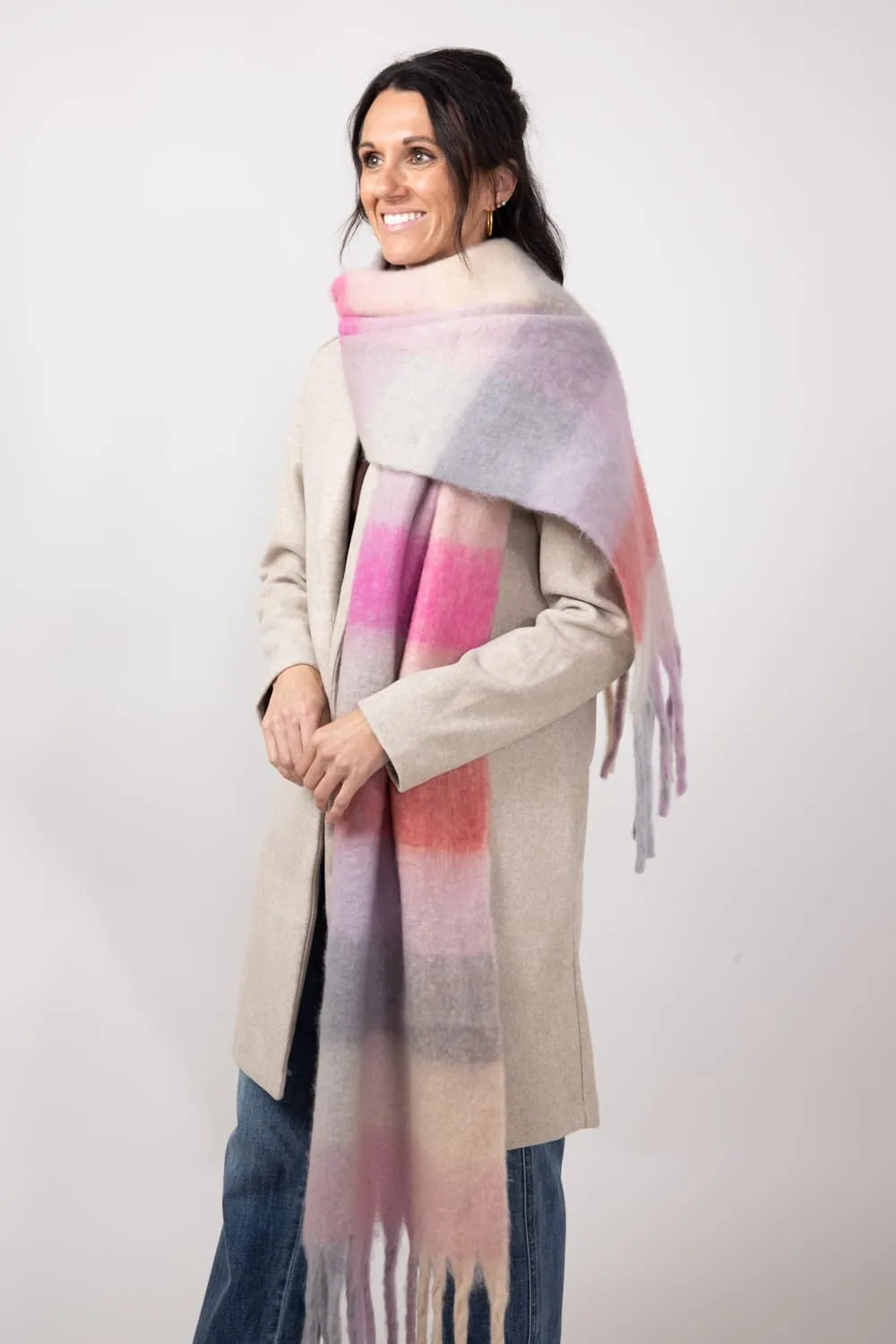 Soft & Cozy Plaid Scarf for Women in Pink | WCL120077-PNK sold by Glik’s product image thumbnail 4