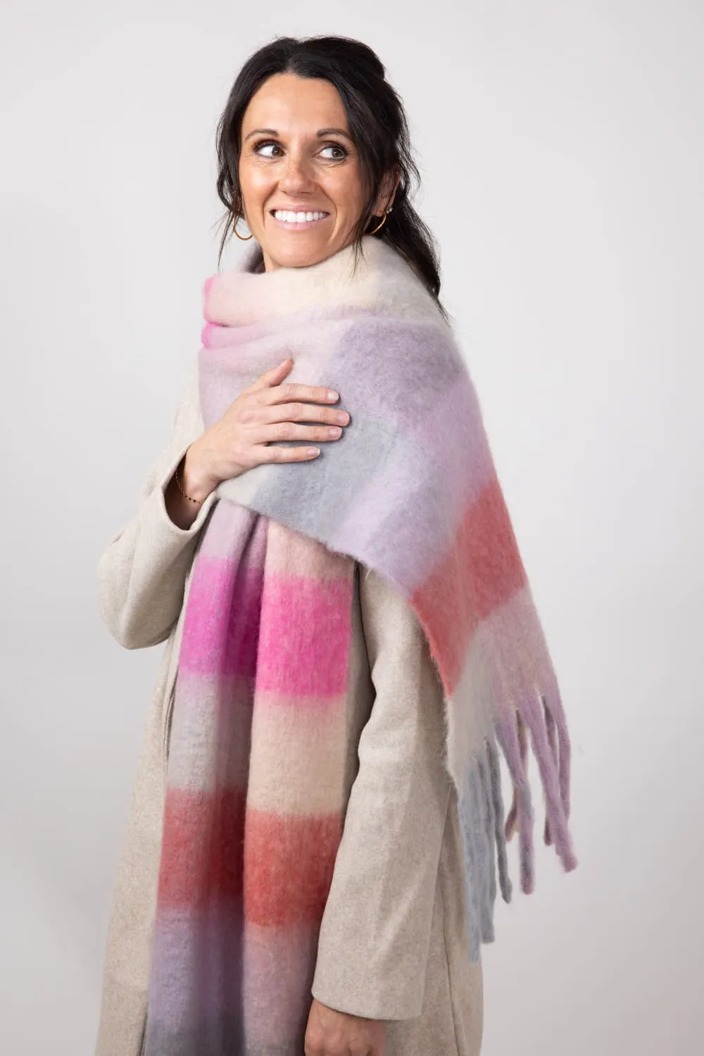 Soft & Cozy Plaid Scarf for Women in Pink | WCL120077-PNK sold by Glik’s product image thumbnail 5