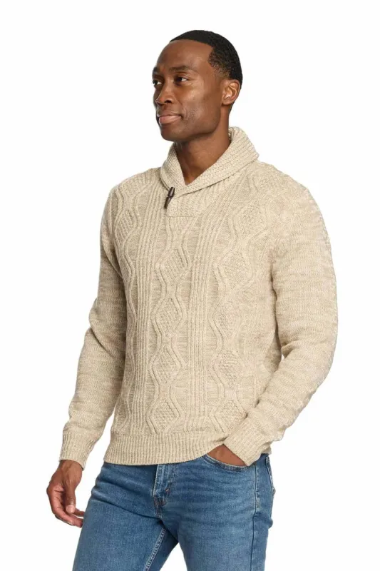 Weatherproof Vintage Cable Knit Fisherman Toggle Sweater for Men in Khaki Heather | F2440157GK-LT KHAKI HEATHER sold by Glik’s