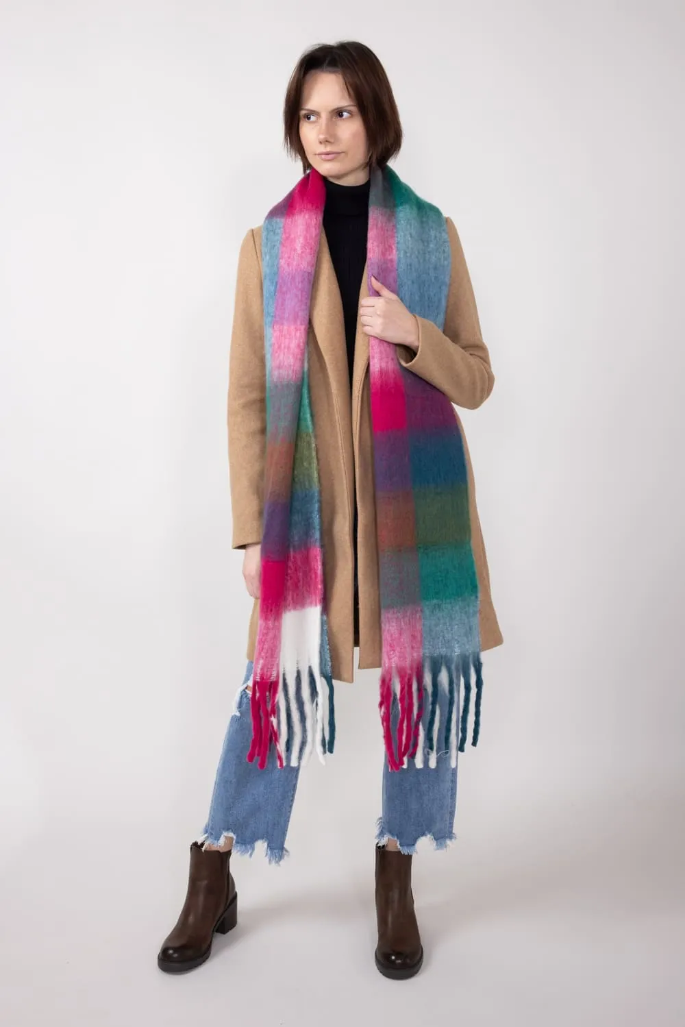 Soft & Cozy Plaid Scarf for Women in Red | WCL120077-RED sold by Glik’s product image thumbnail 3