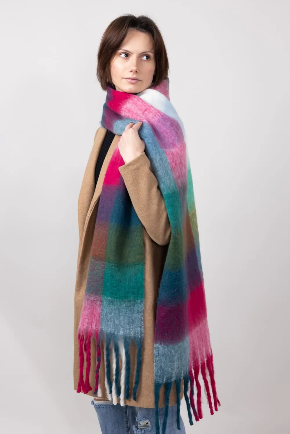 Soft & Cozy Plaid Scarf for Women in Red | WCL120077-RED sold by Glik’s product image thumbnail 4