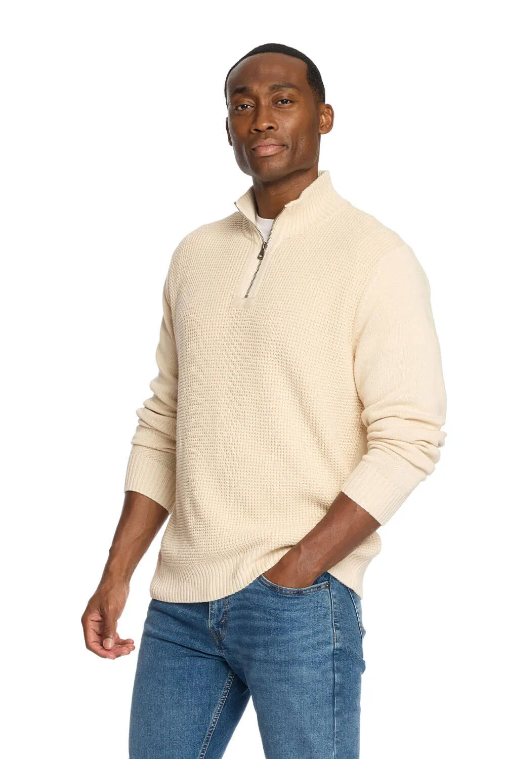 Weatherproof Vintage Textured Quarter Zip Sweater for Men in Ecru | F245994GK-ECRU sold by Glik’s product image thumbnail 4