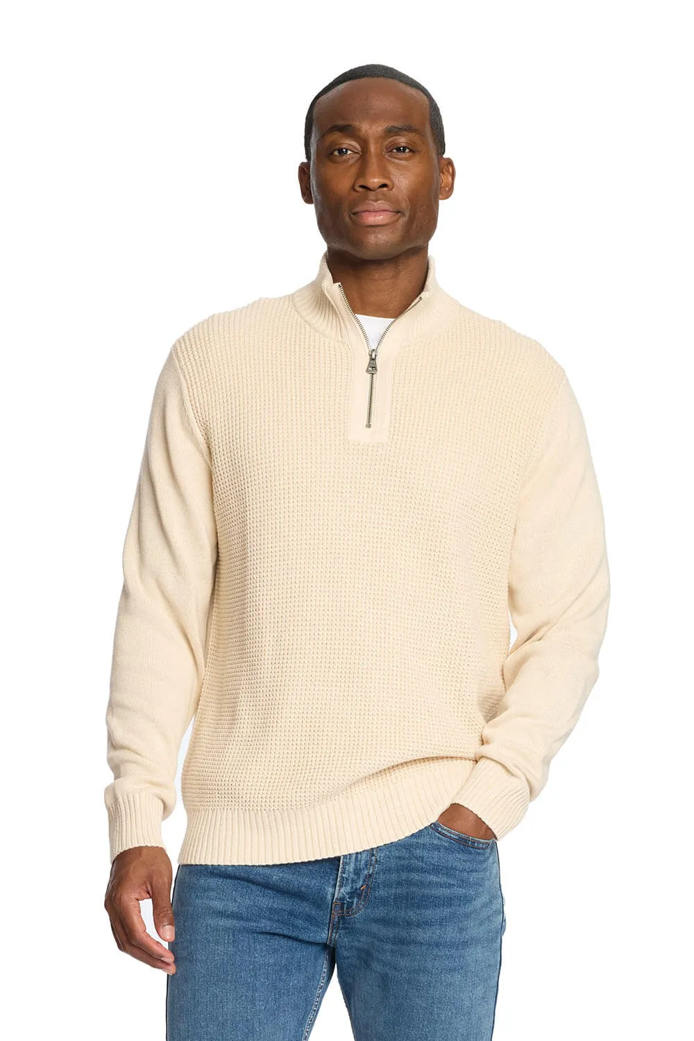 Weatherproof Vintage Textured Quarter Zip Sweater for Men in Ecru | F245994GK-ECRU sold by Glik’s
