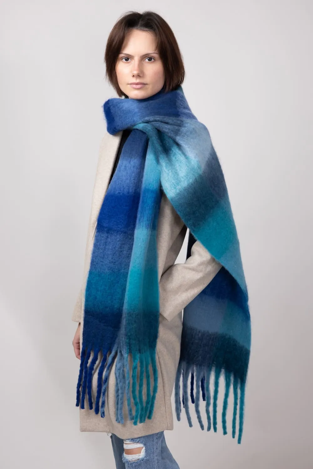Soft & Cozy Plaid Scarf for Women in Blue | WCL420083BLUE sold by Glik’s product image thumbnail 4