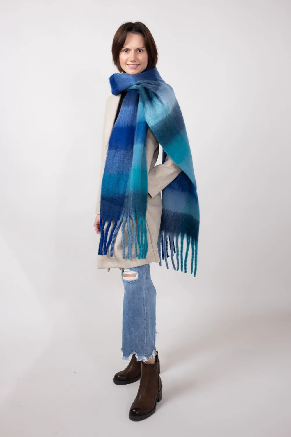 Soft & Cozy Plaid Scarf for Women in Blue | WCL420083BLUE sold by Glik’s product image thumbnail 5