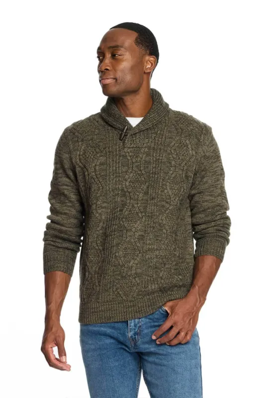 Weatherproof Vintage Cable Knit Fisherman Toggle Sweater for Men in Light Olive | F2440157GK-LTOLIVE sold by Glik’s
