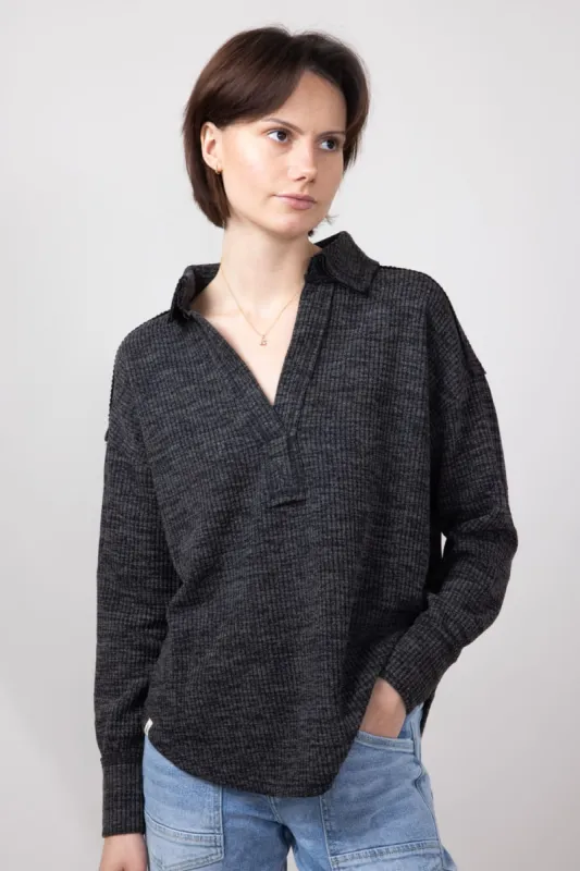 Simply Southern V-neck Collar Top for Women in Charcoal | PP-0224-TOP-KNIT-VNCK-CHAR sold by Glik’s