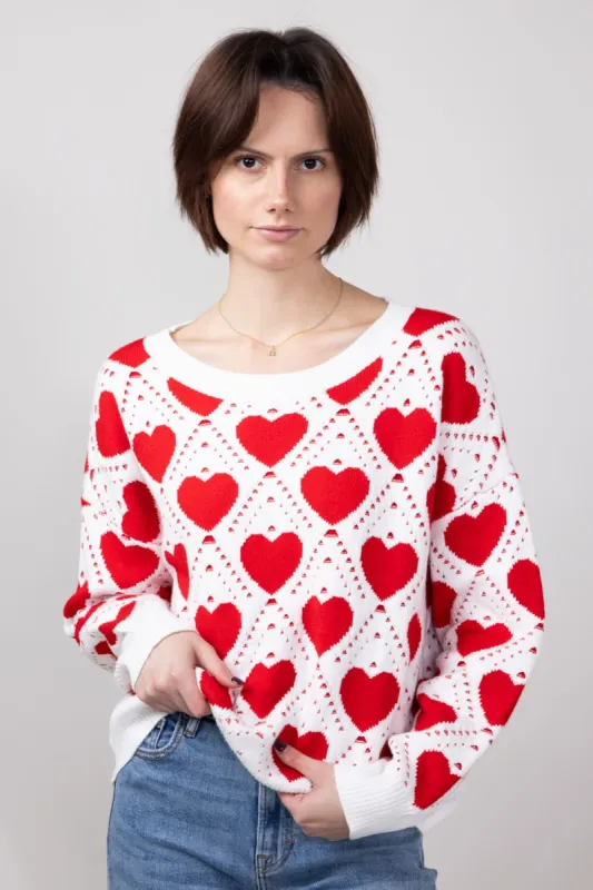 Miracle Kirigami Heart Sweater for Women in Ivory/Red | W8372-IVORYRED sold by Glik’s