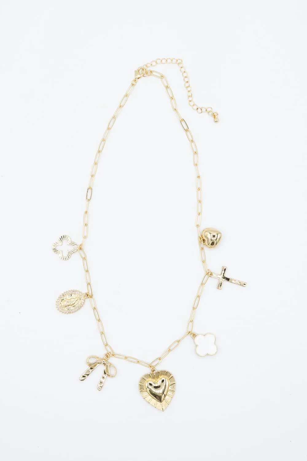 7 Charm Necklace in Gold | NNA218GDWHT sold by Glik’s