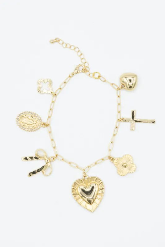 7 Charm Bracelet in Gold | NBA112GDWHT sold by Glik’s