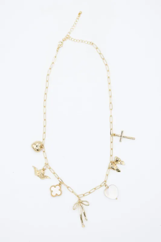 7 Charm Necklace in White Gold | NNA216GDWHT sold by Glik’s