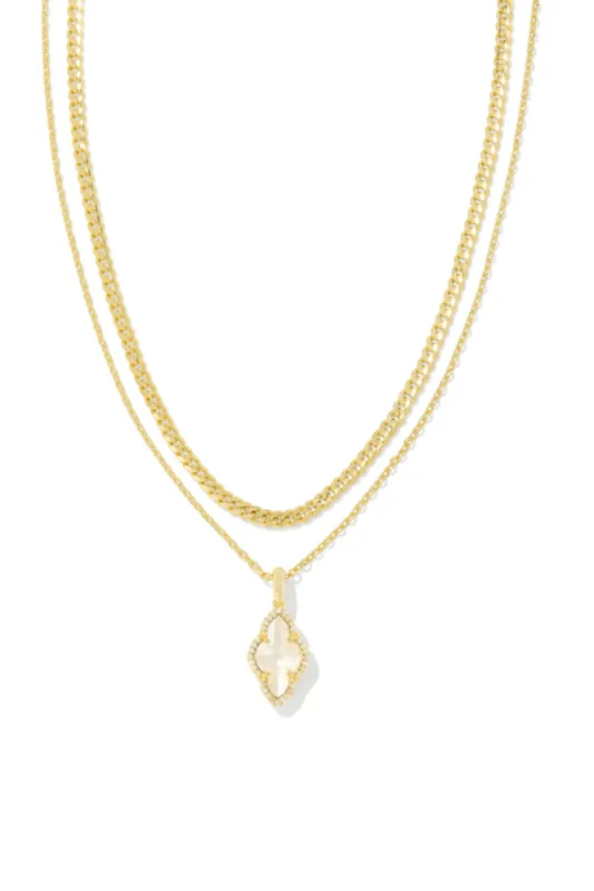 Kendra Scott Abbie Gold Pave Frame Large Long Pendant Necklace in Ivory Mother-of-Pearl | 9608865619 sold by Glik’s