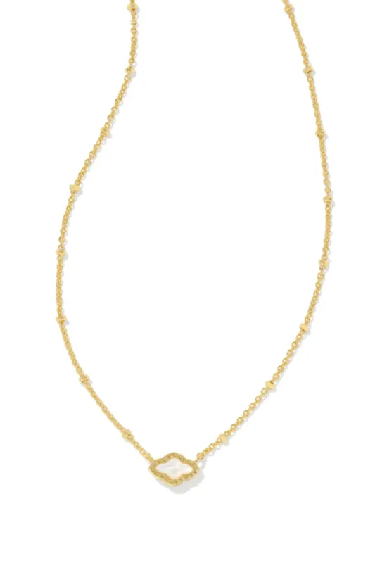 Kendra Scott Mini Abbie Gold Satellite Short Pendant in Ivory Mother-of-Pearl | 9608871304 sold by Glik’s