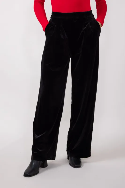 Velvet Pleated Trouser Pants for Women in Black | NP70304-BLACK sold by Glik’s