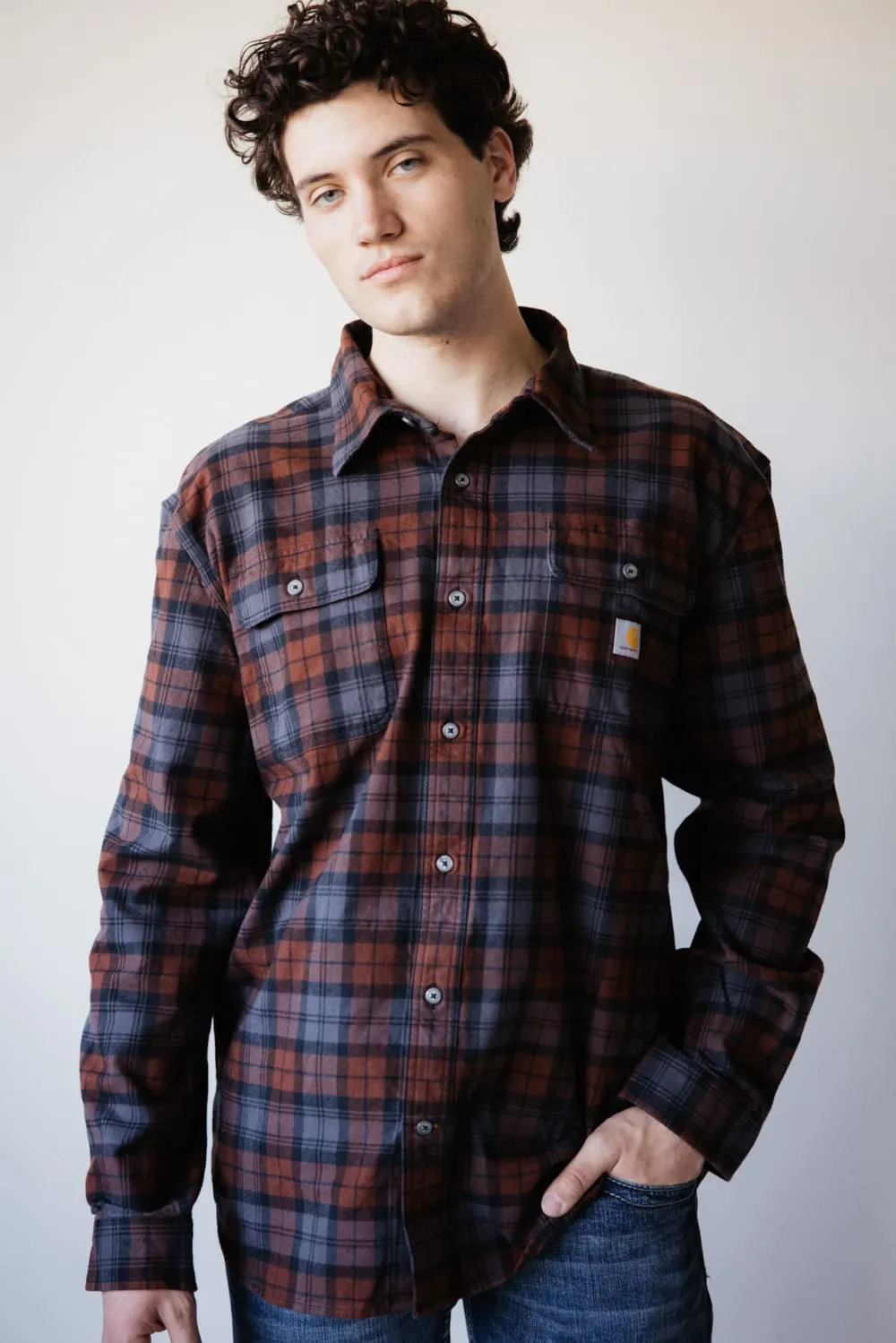 Carhartt Loose Fit Heavyweight Plaid Flannel Shirt for Men in Mocha | 106356-B80-MOCHA sold by Glik’s product image thumbnail 3