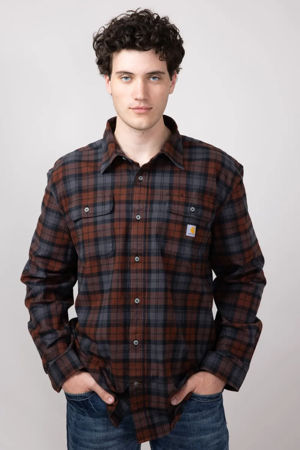 Carhartt Loose Fit Heavyweight Plaid Flannel Shirt for Men in Mocha | 106356-B80-MOCHA sold by Glik’s