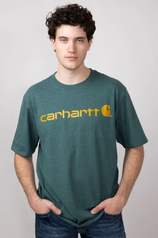 Carhartt Loose Fit Heavyweight Logo Graphic Short Sleeve T-Shirt for Men in Balsam | K195-GI0-BALSAM sold by Glik’s