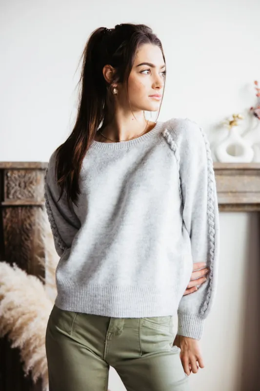 Long Sleeve Braided Detail Sweater for Women in Grey | MAS2648-GREY sold by Glik’s