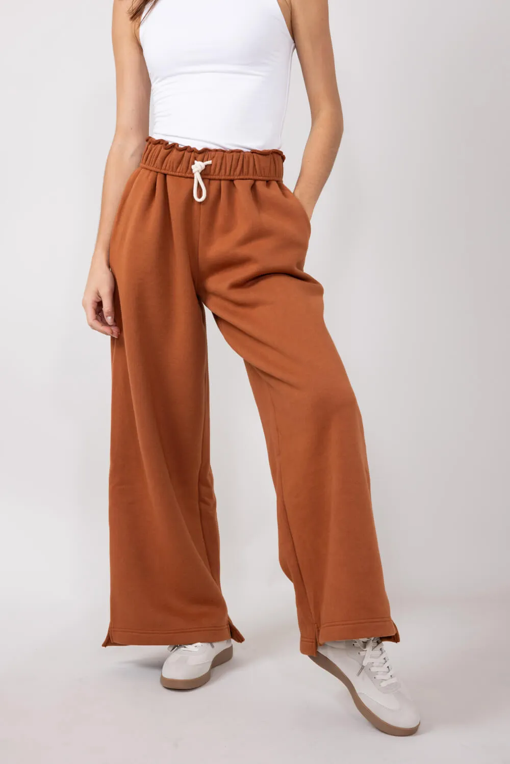 Super Soft Wide Leg Sweatpants for Women in Rust | DZ24A448-CHOCOLATE sold by Glik’s