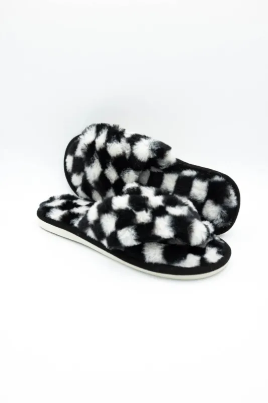 Checker Slippers for Women in White/Black | WSL220135WHT sold by Glik’s
