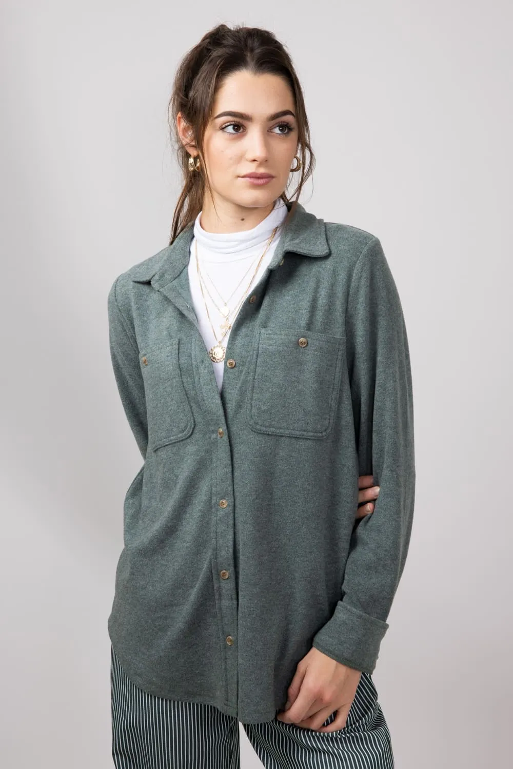 Thread & Supply Lewis Soft Luxe Button Up Shirt for Women in Heather Foliage | T1084PVXTS-HEATHERFOLIAGE sold by Glik’s product image thumbnail 4