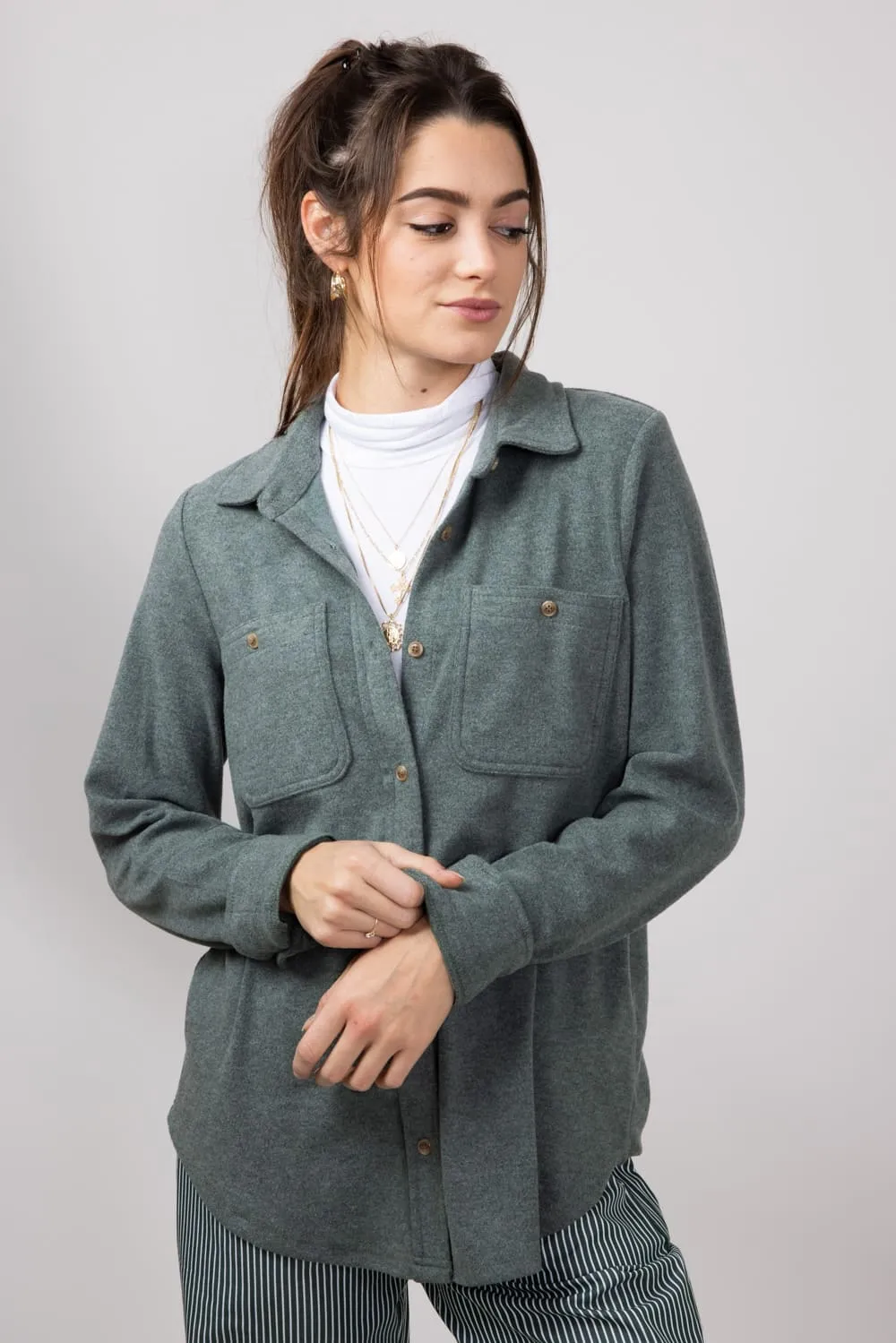 Thread & Supply Lewis Soft Luxe Button Up Shirt for Women in Heather Foliage | T1084PVXTS-HEATHERFOLIAGE sold by Glik’s
