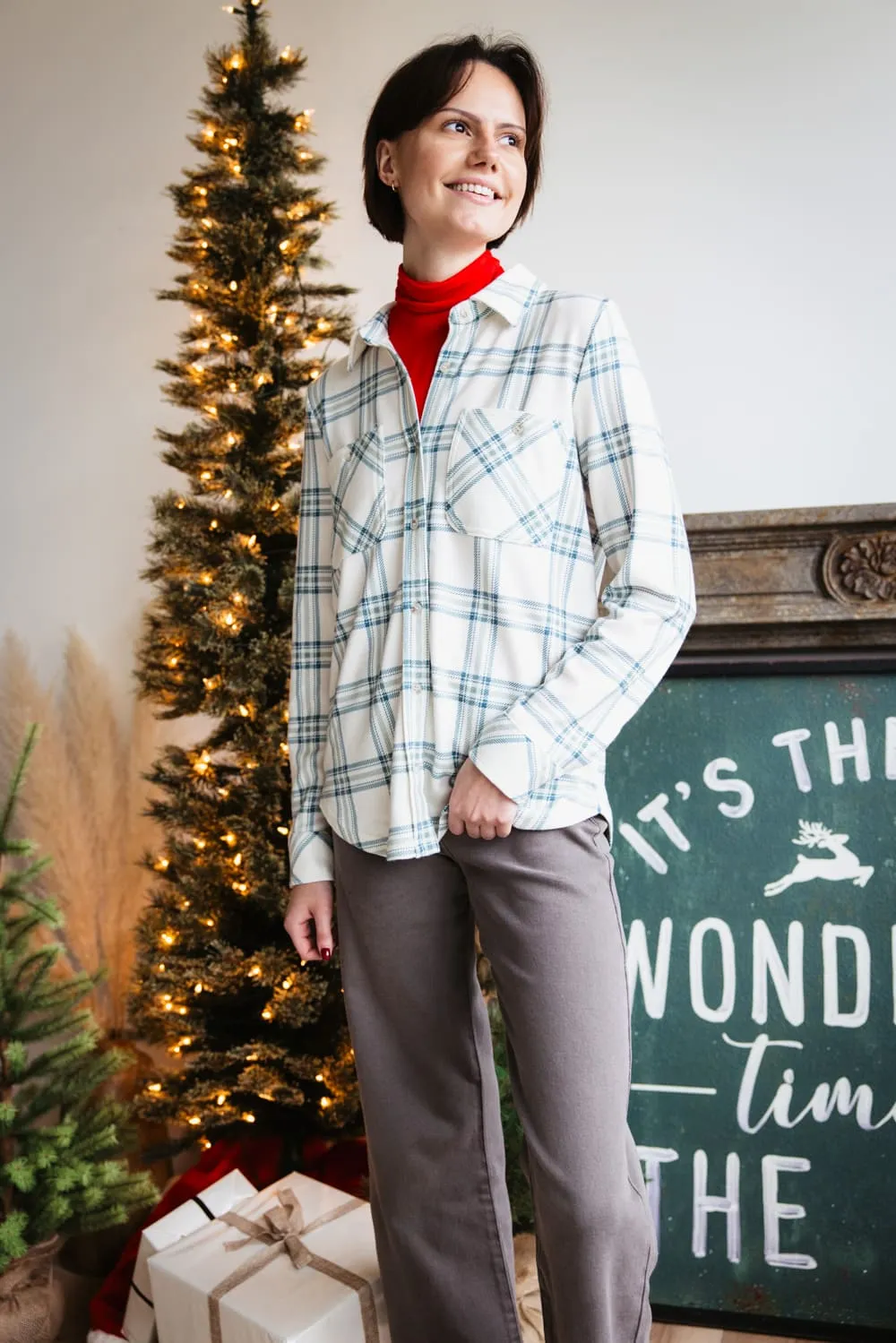 Thread & Supply Lewis Soft Luxe Button Up Shirt for Women in Ivory/Mint Plaid | T1084PVXTS-IVORYMINTPLAID sold by Glik’s product image thumbnail 2
