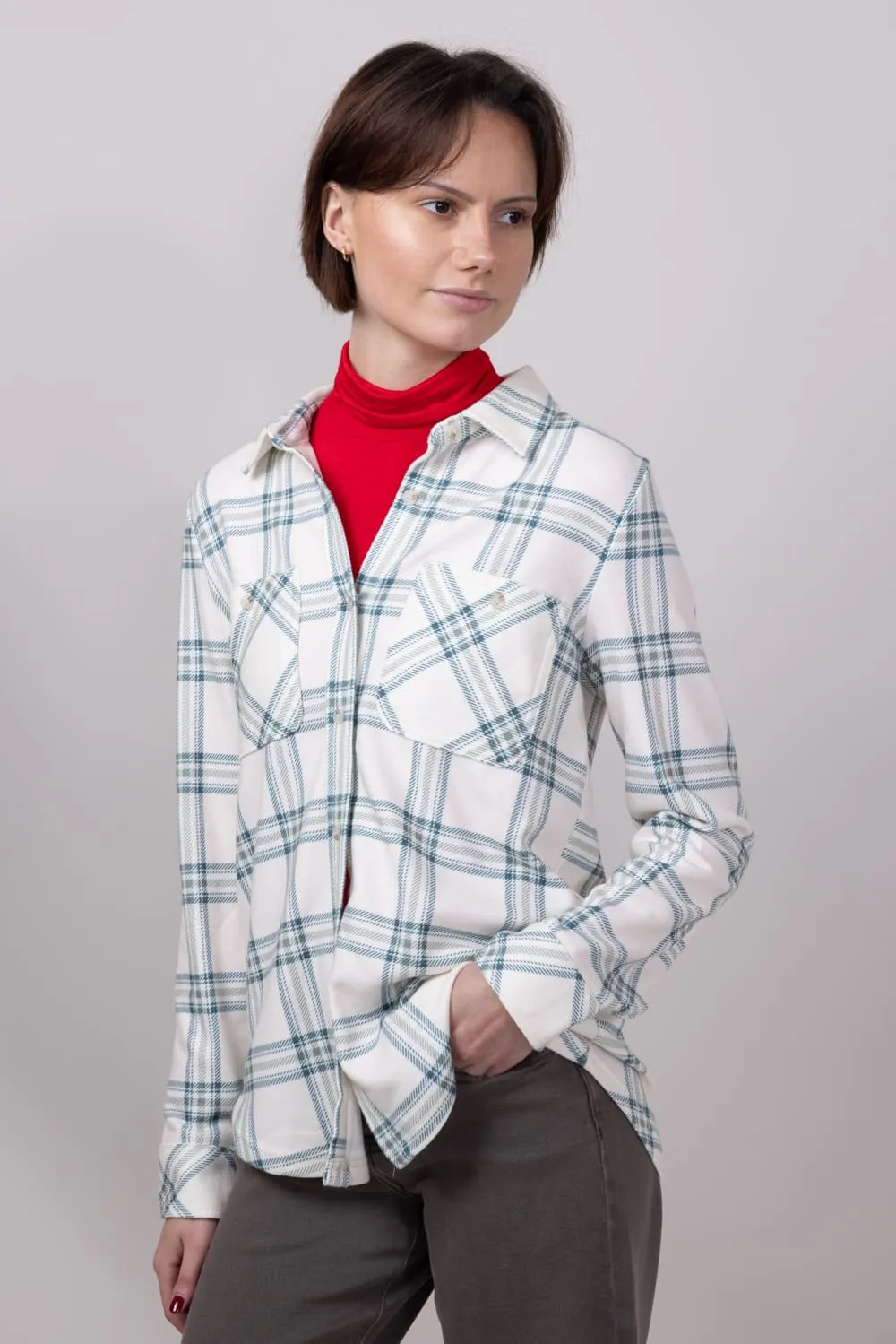 Thread & Supply Lewis Soft Luxe Button Up Shirt for Women in Ivory/Mint Plaid | T1084PVXTS-IVORYMINTPLAID sold by Glik’s product image thumbnail 3