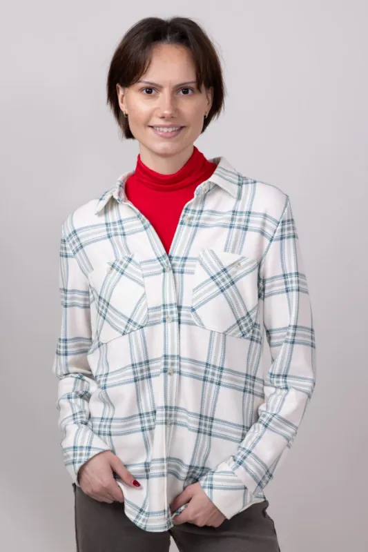 Thread & Supply Lewis Soft Luxe Button Up Shirt for Women in Ivory/Mint Plaid | T1084PVXTS-IVORYMINTPLAID made by Thread & Supply