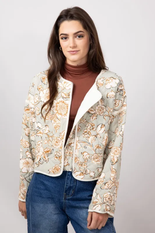 Illa Illa Quilted Floral Print Jacket for Women in Silver Grey | IM8205A-SILVERGREY sold by Glik’s