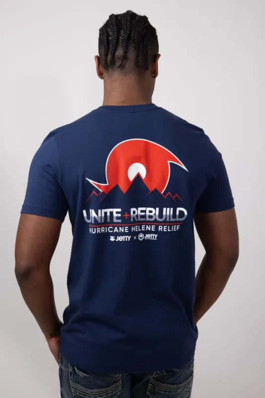Jetty Hurricane Helene Relief Tee for Men in Navy | SDHELE-MTNVY sold by Glik’s