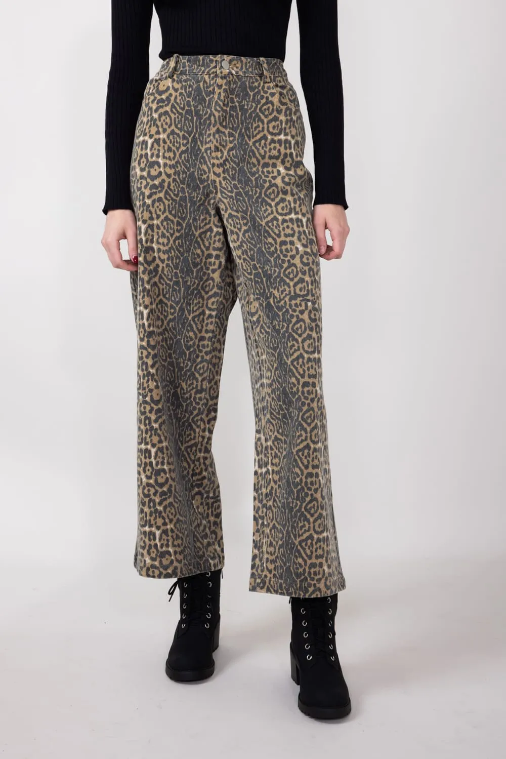 Leopard Print Twill Pants for Women in Charcoal Tan | MP7323G-TANCHARCOAL sold by Glik’s