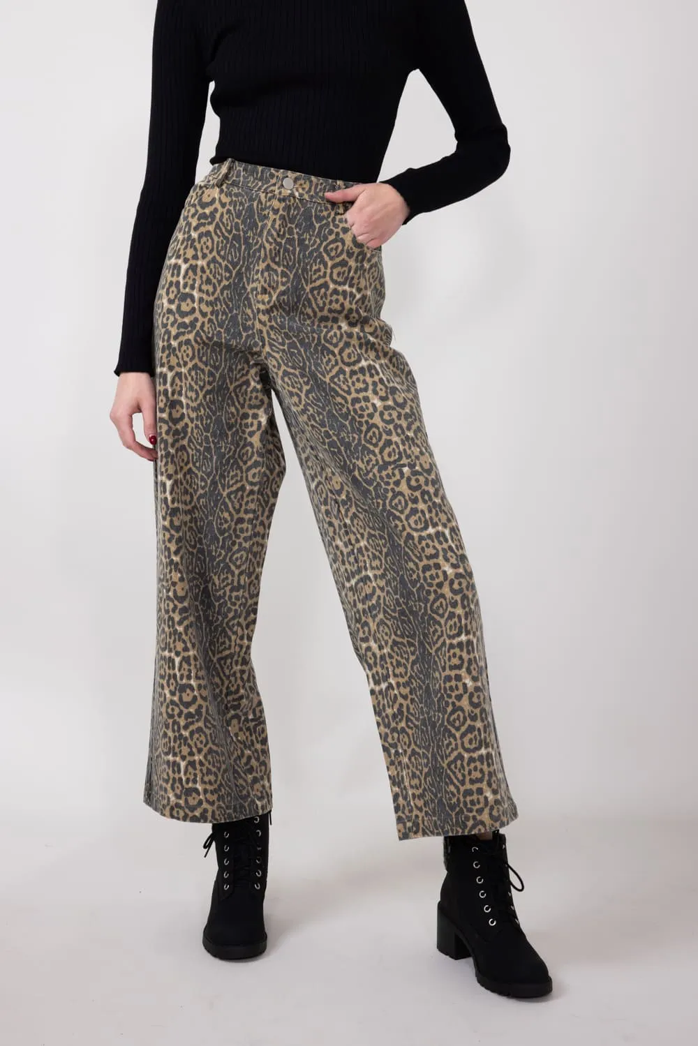 Leopard Print Twill Pants for Women in Charcoal Tan | MP7323G-TANCHARCOAL sold by Glik’s product image thumbnail 2